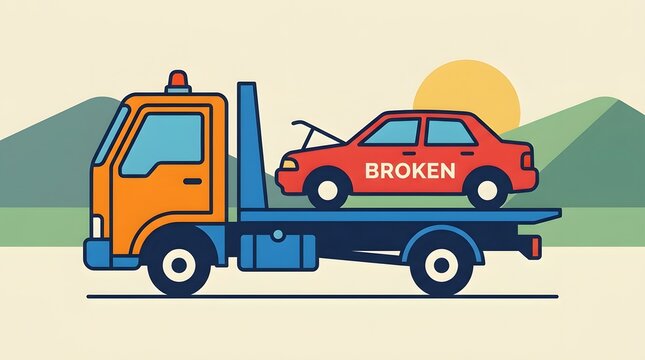 tow truck carrying broken-down vehicle