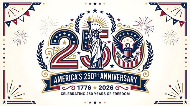 Celebrating America's 250th Anniversary Honoring 250 Years of Freedom from 1776 to 2026 with Patriotic Symbols
