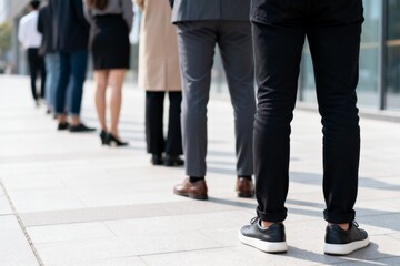 Fototapeta premium Business People Standing in Line on Urban Sidewalk