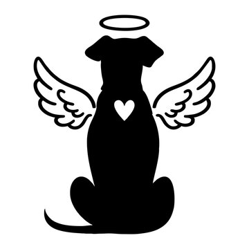 Dog Angel Silhouette with Heart and Wings