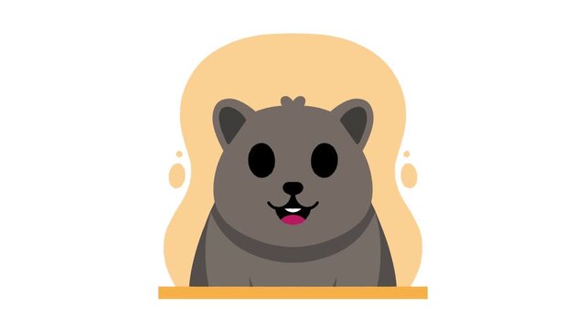 Cute 2D animated grey bear head with small ears smiling inside an orange circular frame for kids videos.