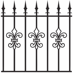 Fleur de lis style wrought iron fence design element. © A
