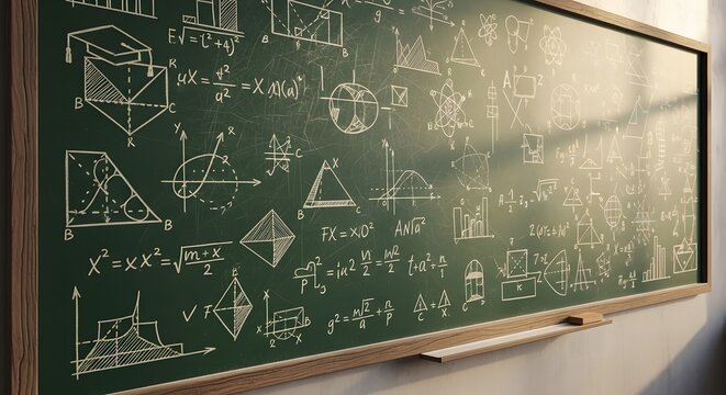 World teachers' day chalkboard with complex equations and geometric shapes for educational concepts