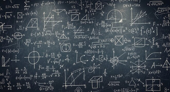 World teachers' day chalkboard background with complex equations and geometric shapes for educational resources
