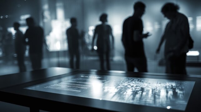 Museum visitors viewing interactive digital display