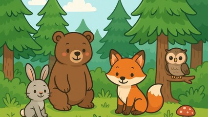 Fototapeta premium Cute forest animals gathering