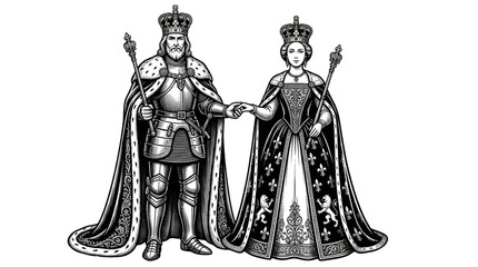 Obraz premium Elegant Royal King and Queen Couple Vector Illustration with Monarchy and Crown Symbols for Print