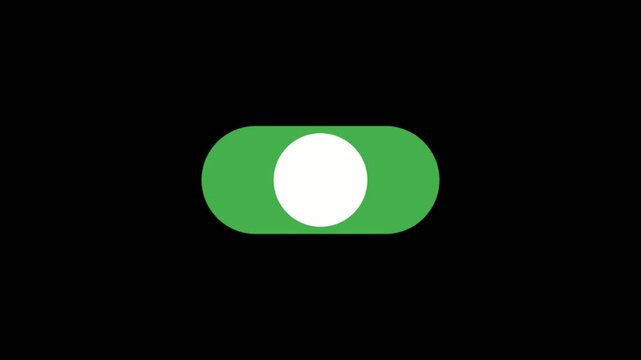 Animated digital toggle switch turning on and off against a black background