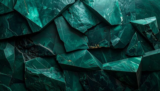 Dark emerald green marble wall with geometric tiles and luxurious finish
