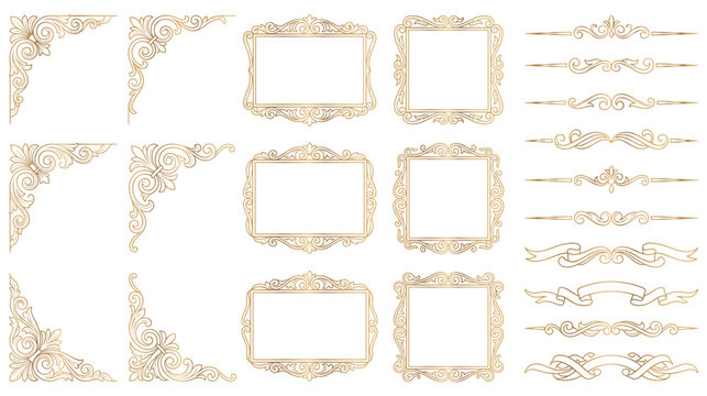 Baroque style gold corner frames and border collection.