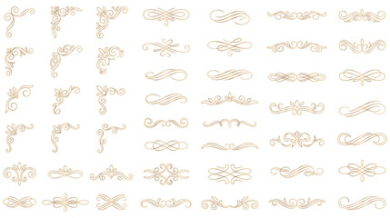 Fototapeta premium Calligraphic gold swirls and ornamental corners kit set.