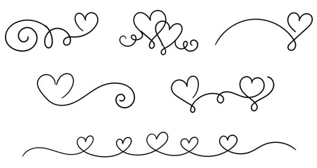 A collection of hand-drawn continuous line art heart designs, featuring elegant swirls, loops, and decorative elements. Perfect for Valentine's Day, weddings, anniversaries, or any love-themed project © Hand Made Doodle