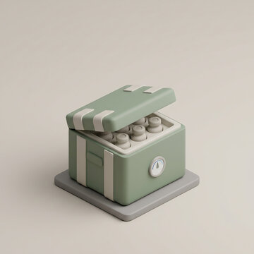Isometric clay miniature of cold chain shipping box with smart temperature indicator