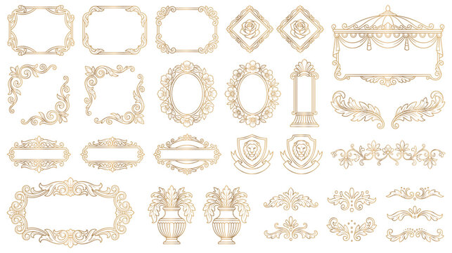Elegant gold ornate frames and borders design elements.