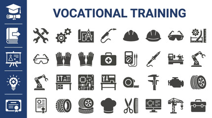 Fototapeta premium Vocational Training Icons Collection Skills, Trades, and Career Development Resources
