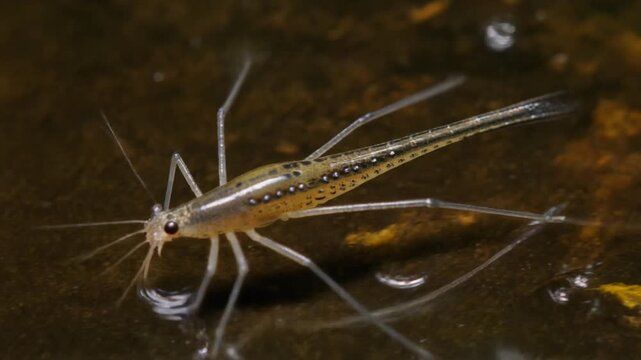 Macro Water Strider Insect Walking on Water Surface