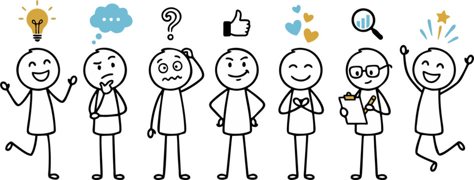 Customer Journey and Emotional Feedback Stick Figure Illustration from Idea to Success