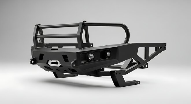 Heavy duty black steel offroad front bumper with bull bar and winch mount