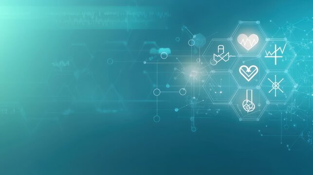Glowing digital landscape with abstract technology symbols representing the interconnected innovative and rapidly evolving world of digital advancement and transformation