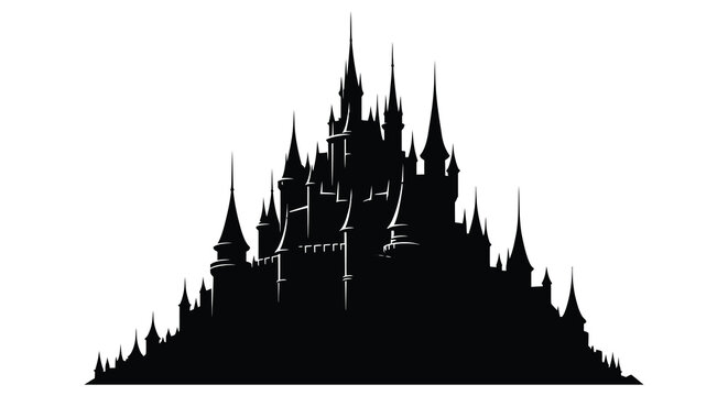 Detailed castle silhouette against a white background silhouette