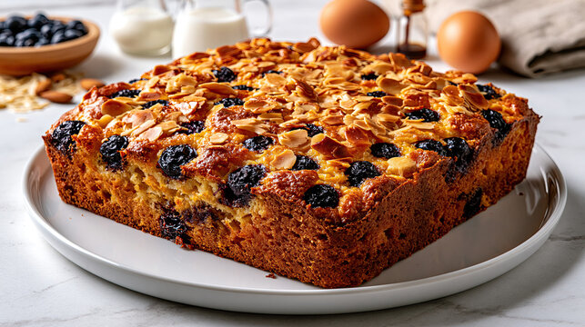 Square Berry Cake with Almonds