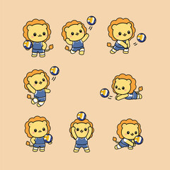 Obraz premium Cute Lion Playing Volleyball Illustration set bundle