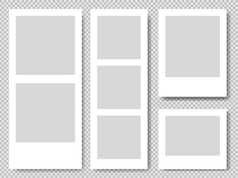 Instant Photo Frame Template Set, Realistic Photo Booth Strips and Blank Retro Picture Border Mockup