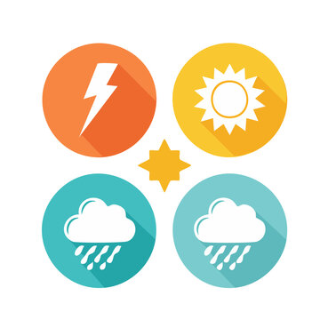 Flat design clock icons with day and night symbols