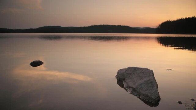 Beautiful sunset over Shiroka polyana dam (Wide meadow), Rodopi mountain, Bulgaria.
