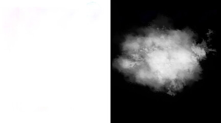 Atmospheric white cloud isolated on black background, fluffy smoke texture and vapor mist, ethereal fog element for photo manipulation and design © Anamul