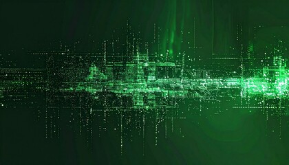 Obraz premium Glowing green digital circuit board interface with vibrant lights reflecting on surface