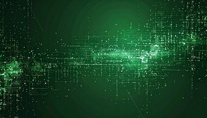 Obraz premium A futuristic green digital circuit board glows brightly in a dark environment with technological innovation and data processing happening.