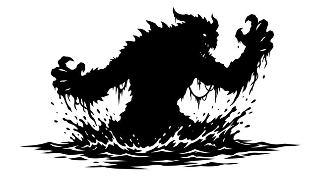 Monster creature rising from water.