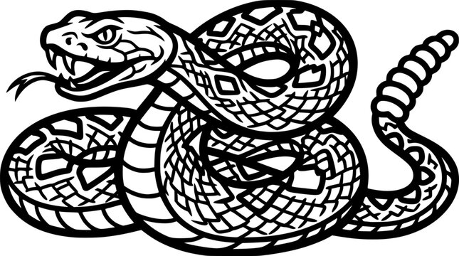 Rattlesnake Vector Graphic Black and White Outline
