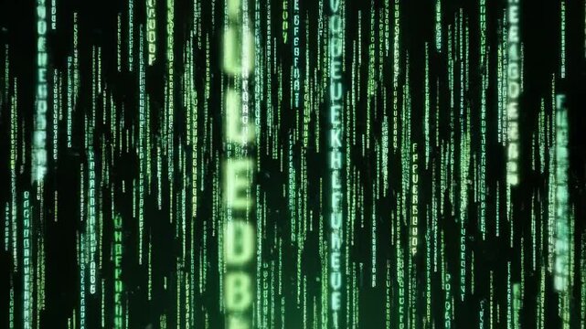 Cyber Digital Rain Background with Glowing Green Falling Code on Black for Tech Projects and Sci-Fi Visuals.