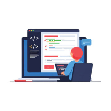 Man sitting with laptop computer coding.