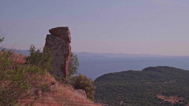 Panoramic View of Ancient Assos Ruins Aegean Sea and Lesbos Island