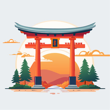 Japanese Torii Gate at Sunset