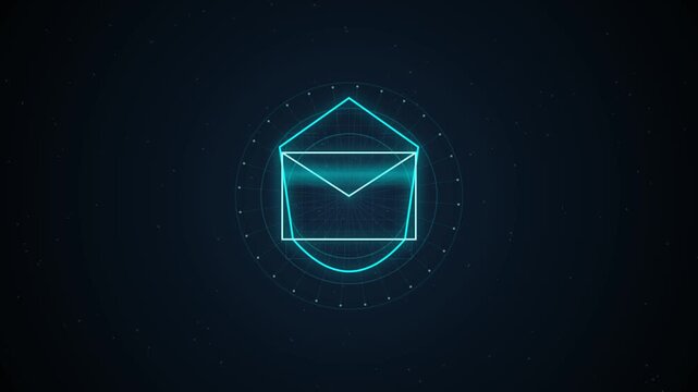 A glowing email icon floats in a cloud connected network on a dark background