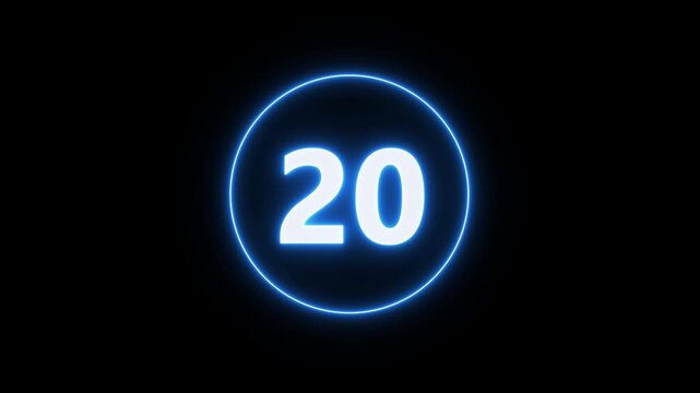 Glowing circular countdown number icon with a bold numeral centered inside a luminous ring on a dark background.