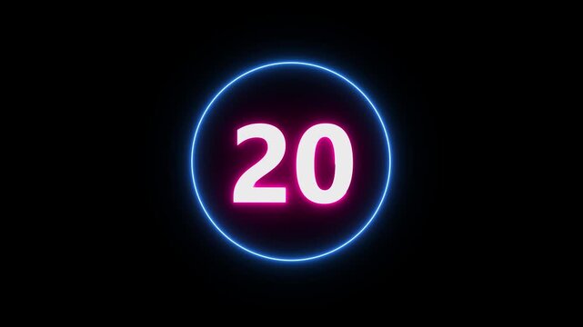 Glowing circular countdown number icon with a bold numeral centered inside a luminous ring on a dark background.