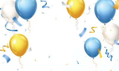 Naklejka premium Argentina national flag color balloon with confetti and ribbons, blue, yellow and silver for celebration template banner