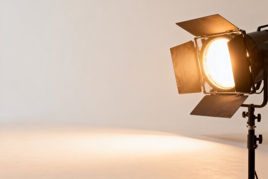 Studio lighting setup with warm spotlight on white backdrop