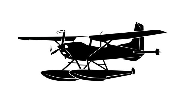 Seaplane Float Plane Aircraft Silhouette Side View.