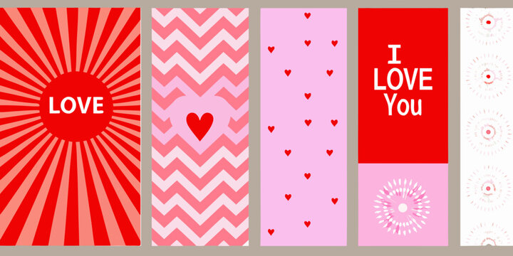 Valentine s day card collection red and pink geometric patterns