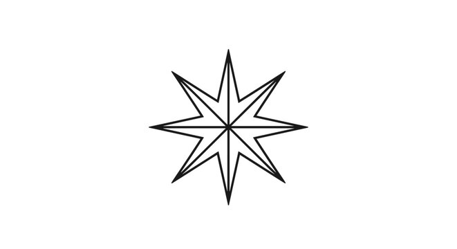 Minimalist black outline of a classic eight-pointed star icon isolated on a clean white background.