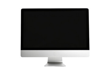 Fototapeta premium Minimalist Monitor with Black Screen and Sleek Silver Base Stand for Mockup Presentation Isolated on Transparent Background