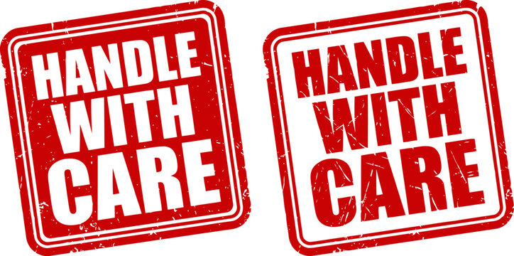 Red rectangular handle with care grunge rubber stamp collection shipping delivery