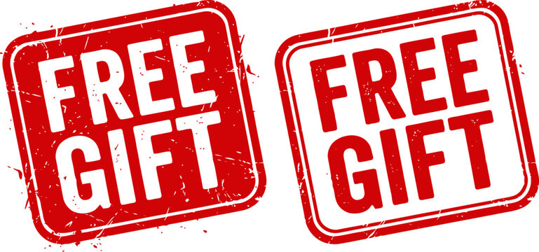Red rectangular free gift grunge rubber stamp collection set with marketing, promotion