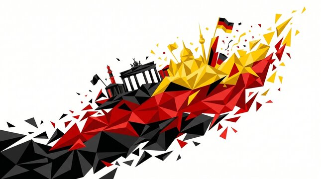Abstract German Landmarks Illustration with Geometric Polygonal Shapes and National Colors Design